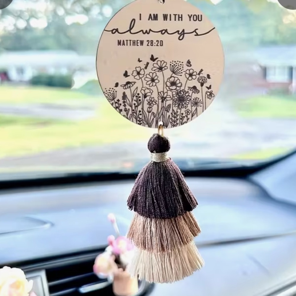 Inspirational Scripture Rear View Mirror Hanging Daily Inspiration with Tassels - Picture 7 of 7